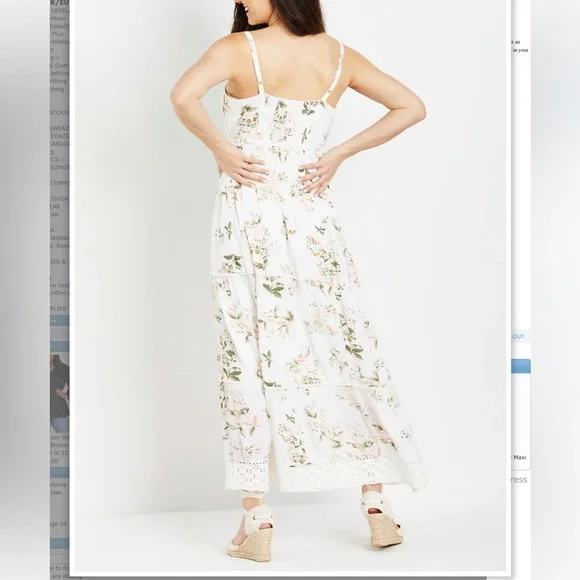 White Floral Print Crochet Detail Maternity Maxi Dress by Motherhood Maternity M - Picture 4 of 6